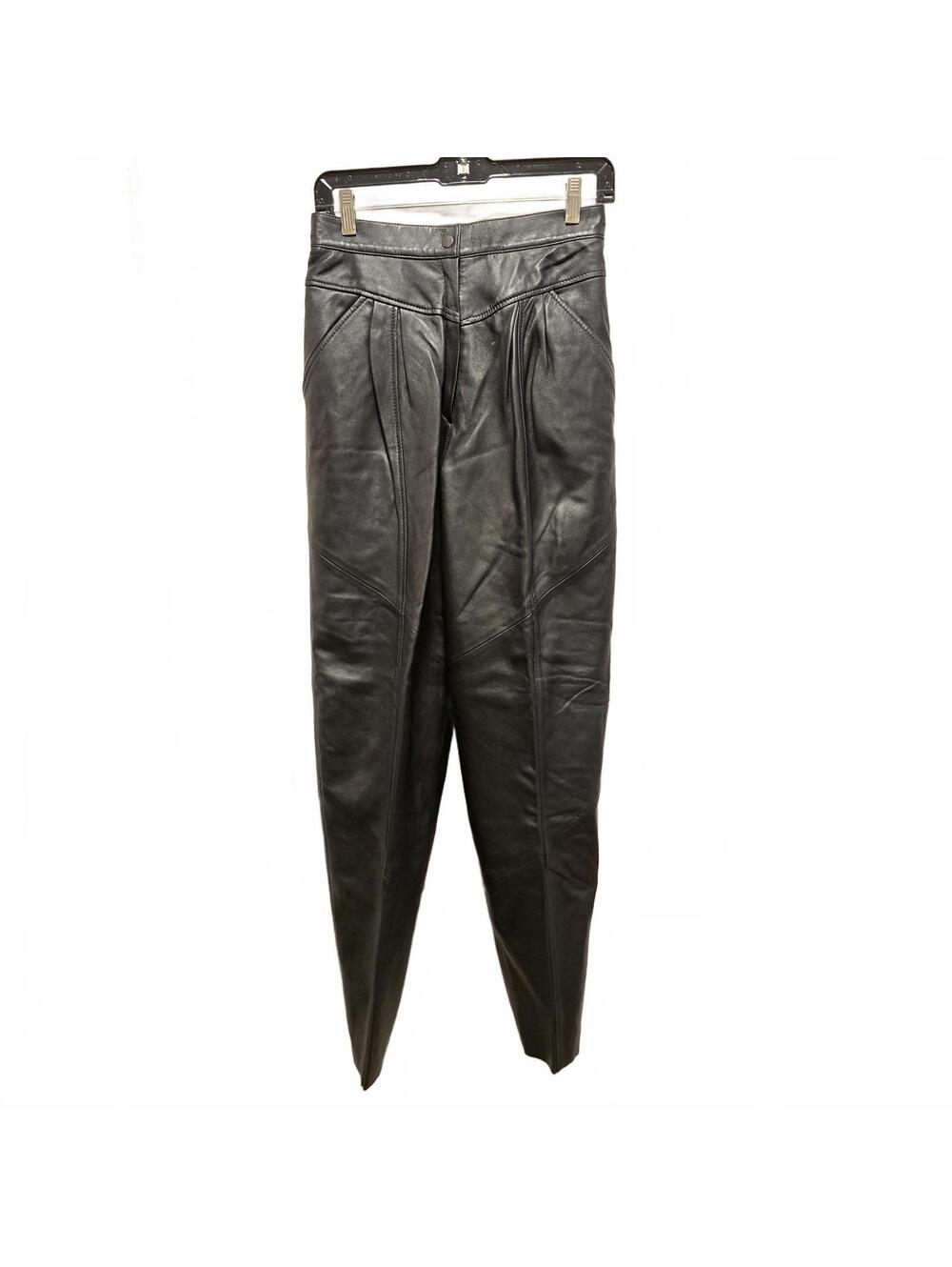 Women's Pleated Black Leather Pants